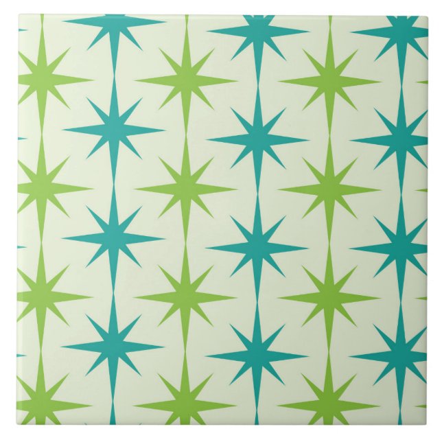 Carreau Mid-Century Atomique Starburts Vert et Turquoise (Devant)