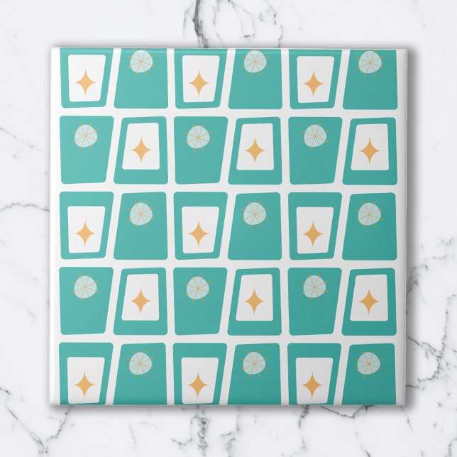 Carreau Mid Century Funky Blocks 2 Aqua, Turquoise et oran (Créateur téléchargé)