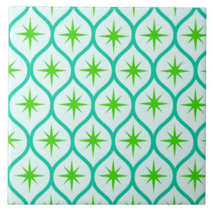 Carreau Mid-Century Green Starbursauts sur Motif Ovals
