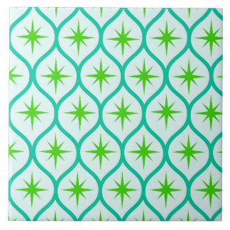 Carreau Mid-Century Green Starbursauts sur Motif Ovals