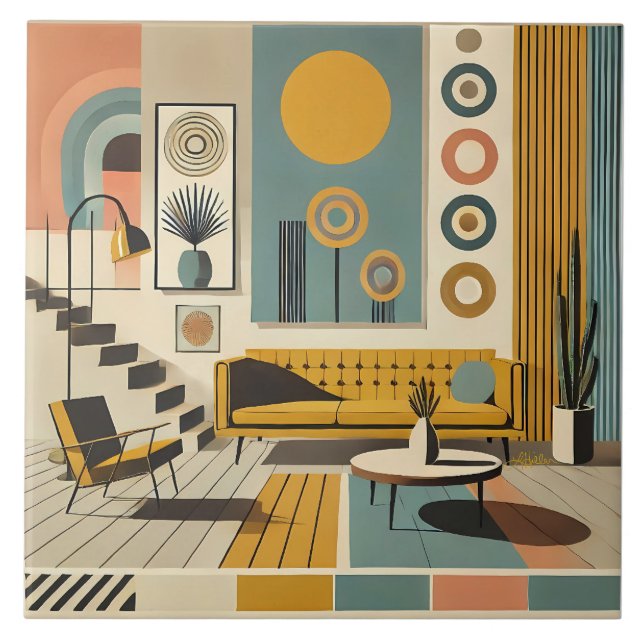 Carreau Mid Century Interior Design Dessert Livingroom (Devant)