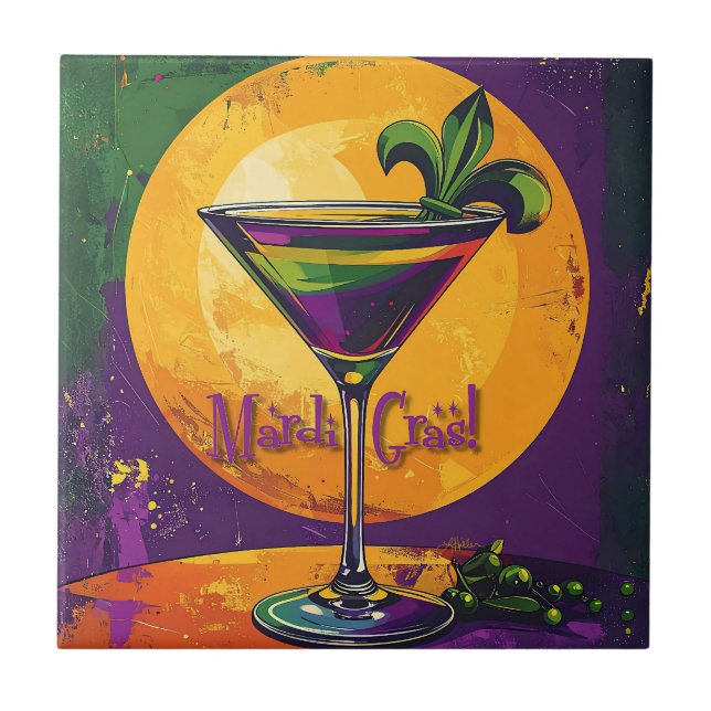 Carreau Mid Century Mardi Gras Sunset Fleur De Lis Martini (Devant)