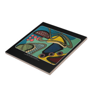 Carreau Mid Century Mod Abstrait Peinture aquatique sur un