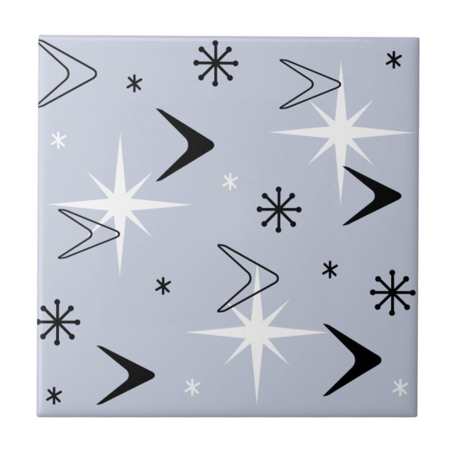 Carreau Mid Century Modern Boomerangs Silver Blue (Devant)