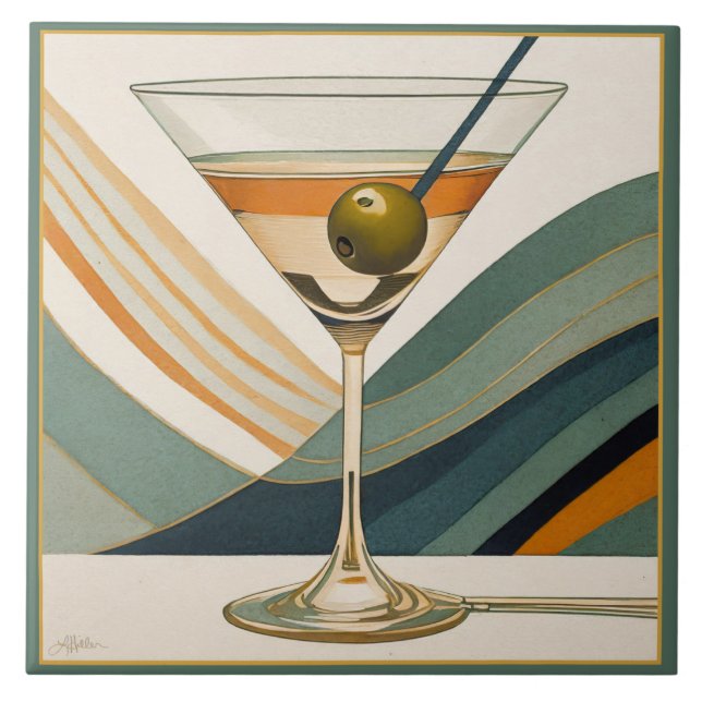 Carreau Mid Century Modern Martini Cocktail Heure (Devant)