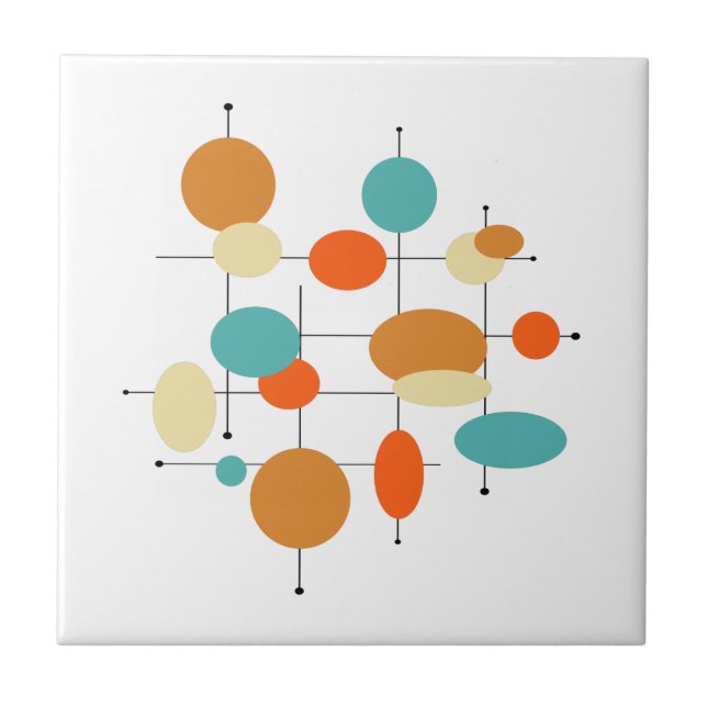 Carreau Mid Century Modern Retro Orange Turquoise Circles (Devant)