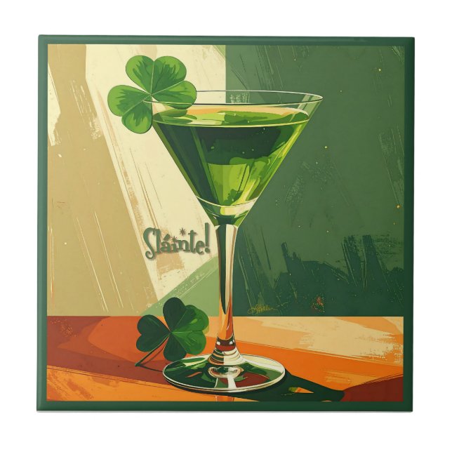 Carreau Mid Century Modern Shamrock Martini Sláinte!  (Devant)