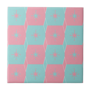 Carreau Mid Century moderne rose et bleu rétro