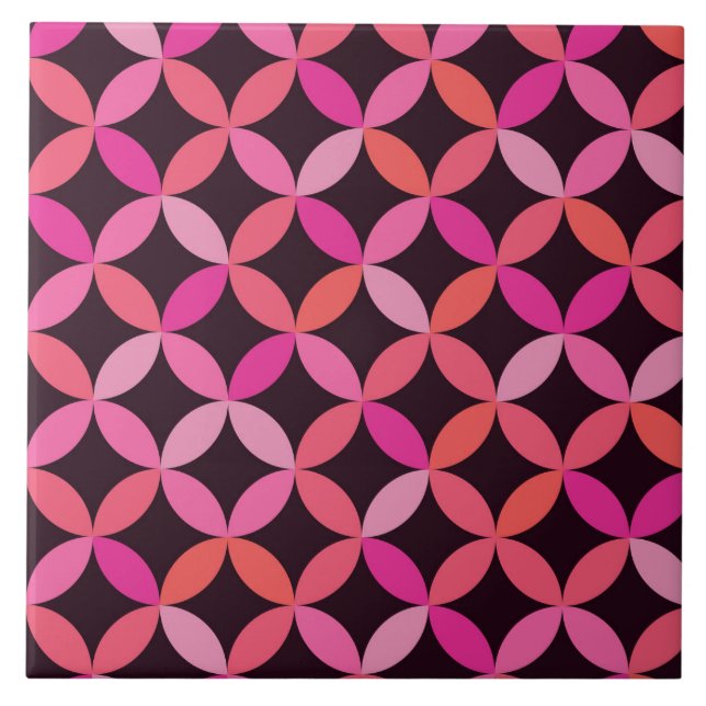 Carreau Mid Century Pink, rouge et cercles coralliens (Devant)