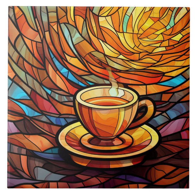 Carreau mignon café cuisine faux vitrail (Devant)