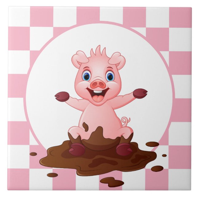 Carreau mignonne Amateurs de cochon en céramique (Devant)