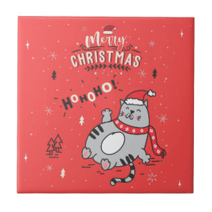 Carreau Mignonne et drôle Chat Noël joyeuses Salutations