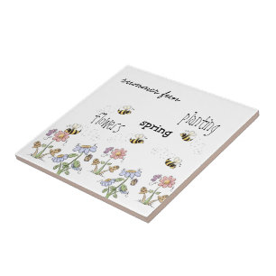 Carreau Mignonne Folk Art Bees Daisies Papillons