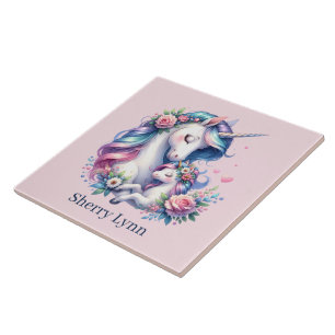 Carreau Mignonne maman et bébé licorne