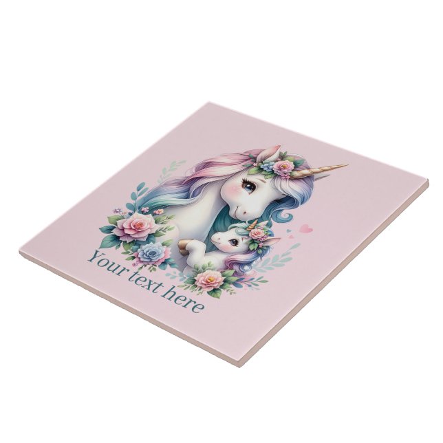 Carreau Mignonne maman et bébé licorne (Côté)