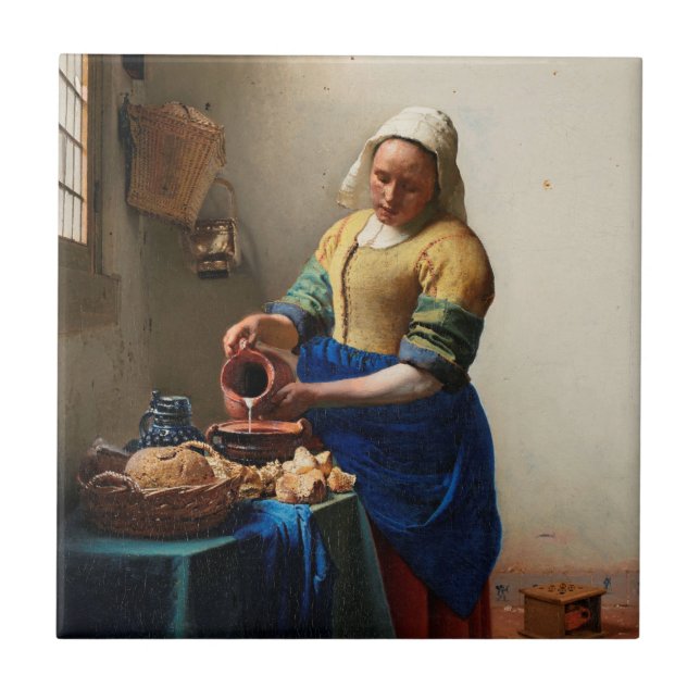 Carreau Milkmaid Kitchen Maid par Johannes Vermeer (Devant)