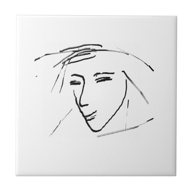 Carreau Minimalisme Élégant Croquis de Visage Noir et Blan (Devant)
