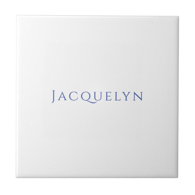 Carreau Minimalist White Blue Plain Elegant Modern Name (Devant)