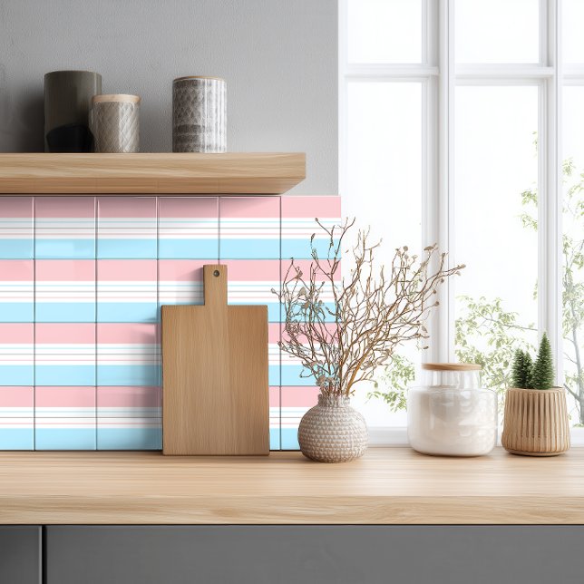 Carreau Minimaliste Moderne Lignes Rose Pastel Bleu (Créateur téléchargé)