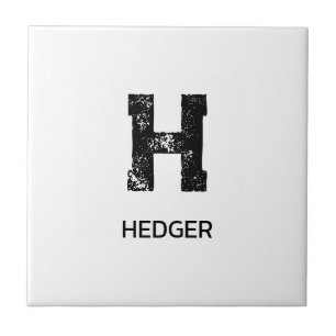 CARREAU MINIMALISTE NOIR MONOGRAMME À UNE LETTRE NOM BLANC