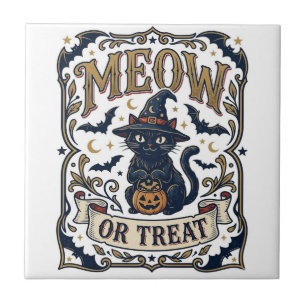 Carreau Minou ou traiter Chat Halloween Chat effrayant Vin
