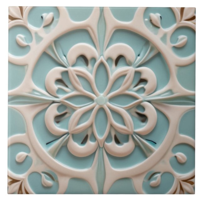 Carreau Mint Blue Daisy Fleur Faux Relief Boho Floral (Devant)