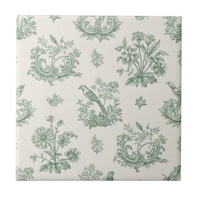 Carreau Mint Green French Country Birds and Floral Toile 4 (Devant)