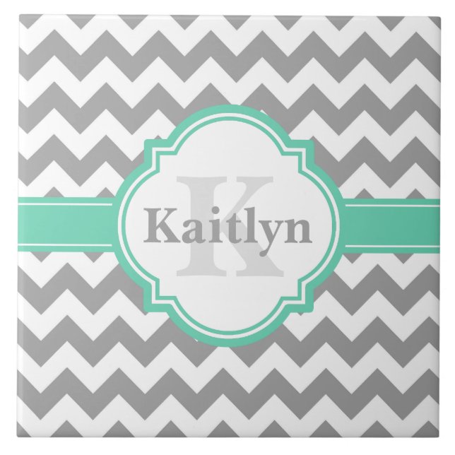 Carreau Mint Grey Chevron Motif & Quatrefoil marocain (Devant)