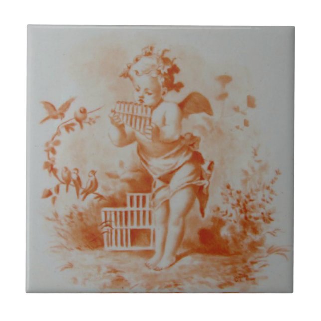 Carreau Minton Cherub Jouant à Pan Pipes pour les oiseaux  (Devant)
