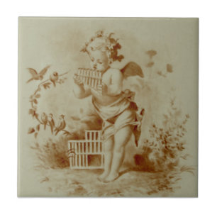 Carreau Minton Cherub Jouant à Pan Pipes pour les oiseaux 