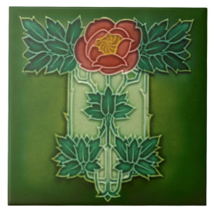 Carreau Minton Hollins Art Nouveau Déco Floral Tile Repro