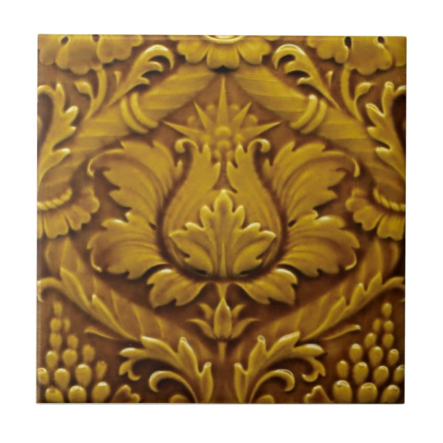 Carreau Minton Victorian Faux Relief Antique Gold Repro (Devant)