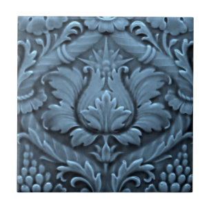 Carreau Minton Victorian Faux Relief Blue Reproduction