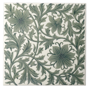 Carreau Minton Wm Morris Style Repro 1890s Tuile sur Crèm