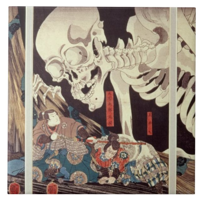 Carreau Mitsukini défiant le spectre squelettique, c.1845 (Devant)