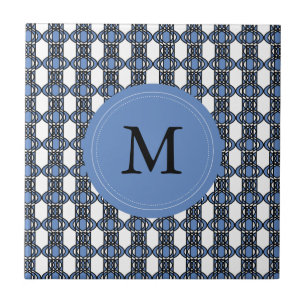 Carreau Mod Retro Monogram Blue Abstrait Scarab Motif