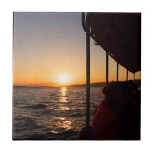 Carreau Mode de vie égéen en bateau au coucher du soleil e