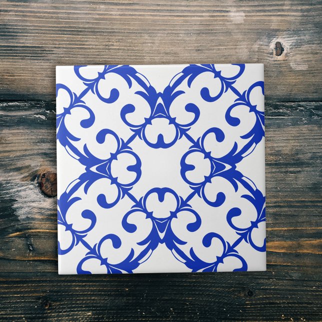Carreau Modèle classique bleu et blanc Azulejo Damask (Créateur téléchargé)