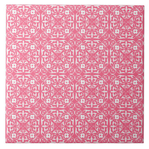 Carreau Modèle Damask médiéval, corail rose & blanc