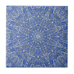 Carreau Modèle de roue d'étoile géométrique bleu blanc fon