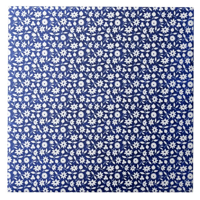 Carreau Modèle floral bleu marine et blanc (Devant)