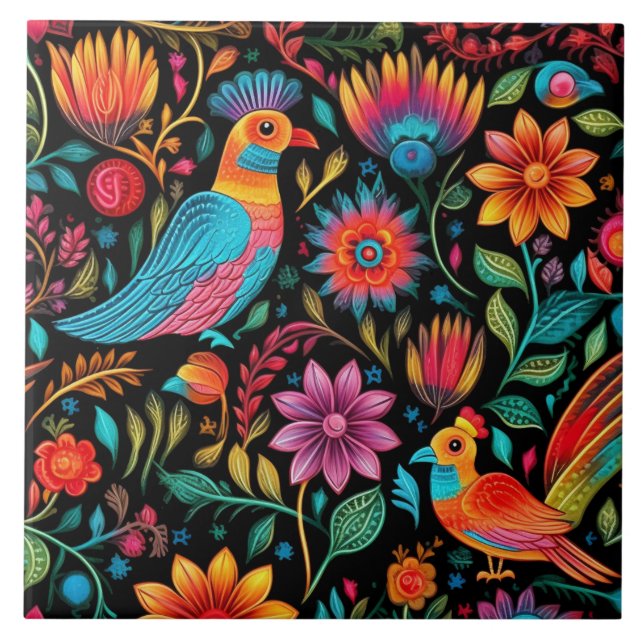 Carreau Modèle floral coloré mexicain (Devant)