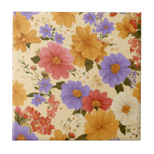 Carreau Modèle floral de marguerite vintage (2)