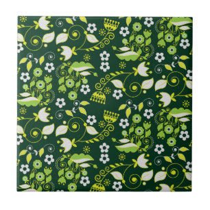 Carreau Modèle floral scandinave moderne vert foncé