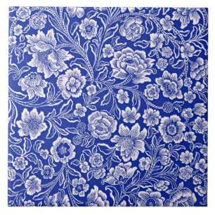 Carreau Modèle floral vintage en bleu vif