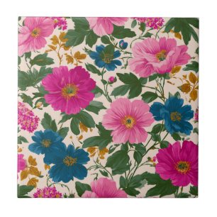 Carreau Modèle floral Vintage rustique bleu et rose