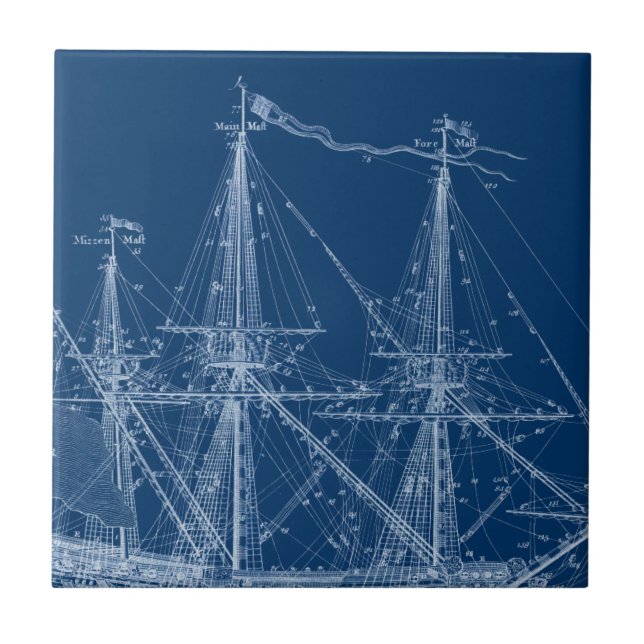 Carreau Modèle grand bleu de bateau de navigation (Devant)