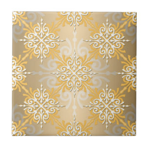 Carreau Modèle jaune pâle Damas or