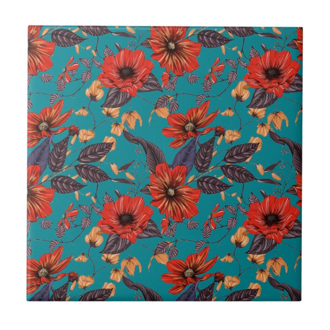 Carreau Modèle turquoise et rouge (Devant)