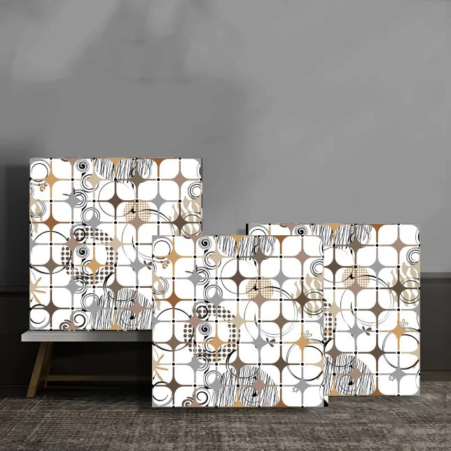 Carreau Modern Abstract Circles and Stars in Gold and Bron (Créateur téléchargé)